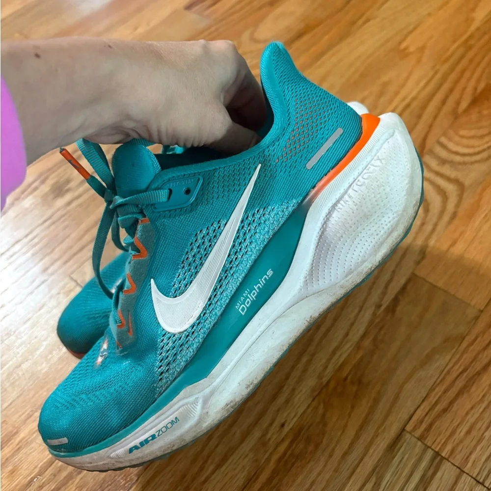 Nike Air Zoom Miami Dolphins Teal and Orange Athletic Sneakers size 5.5Y - Picture 2 of 5